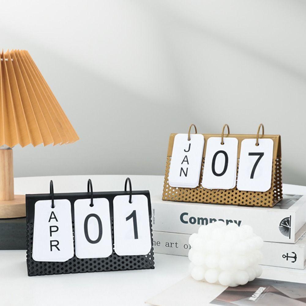 Lanfy Berdiri Kalender Abadi Logam Lilit Dekorasi Desktop Rumah Kantor Ins Gaya Alat Tulis Flipping Perpetual Calendar