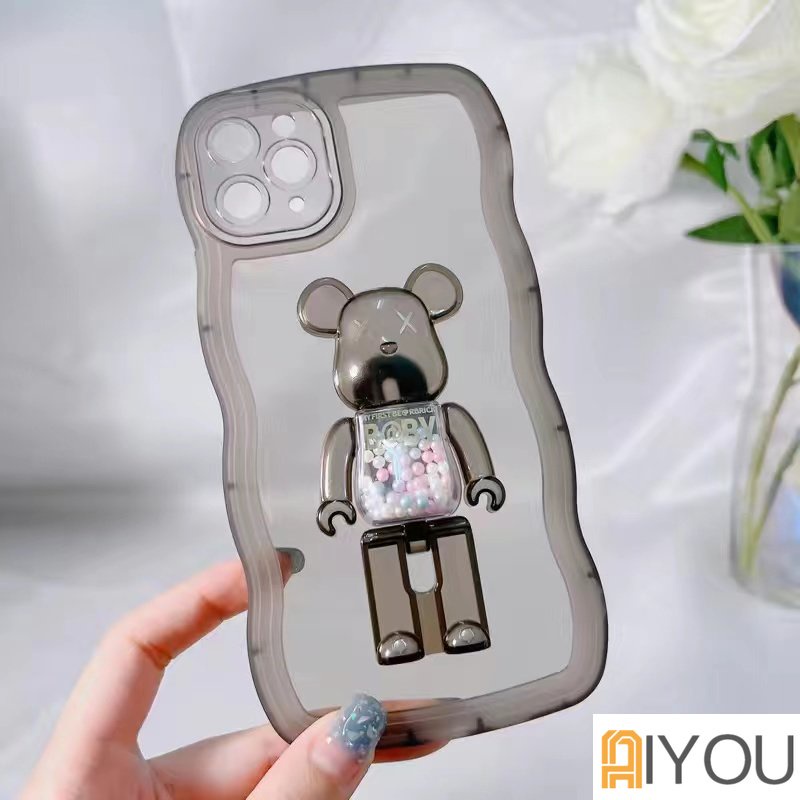 Casing Stand Holder Lipat Beruang Lucu Untuk IPhone11 13pro Max 12pro Max Promax 14plus X/XSmax XR 7plus8 Plus Penutup Transparan Tahan Guncangan