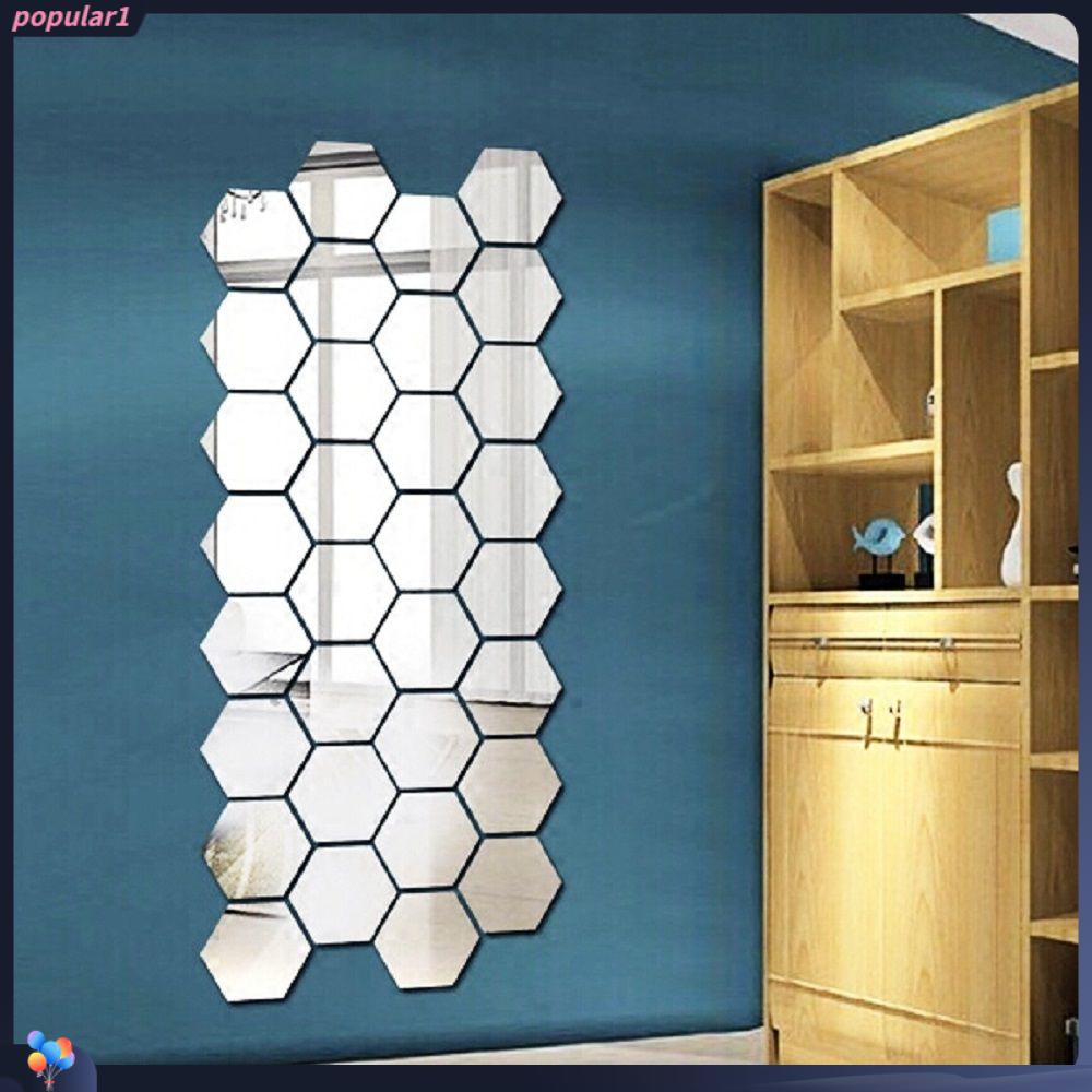 Populer 6/12Pcs Cermin Stiker Dinding Removable 3D Safety Geometric Hexagon