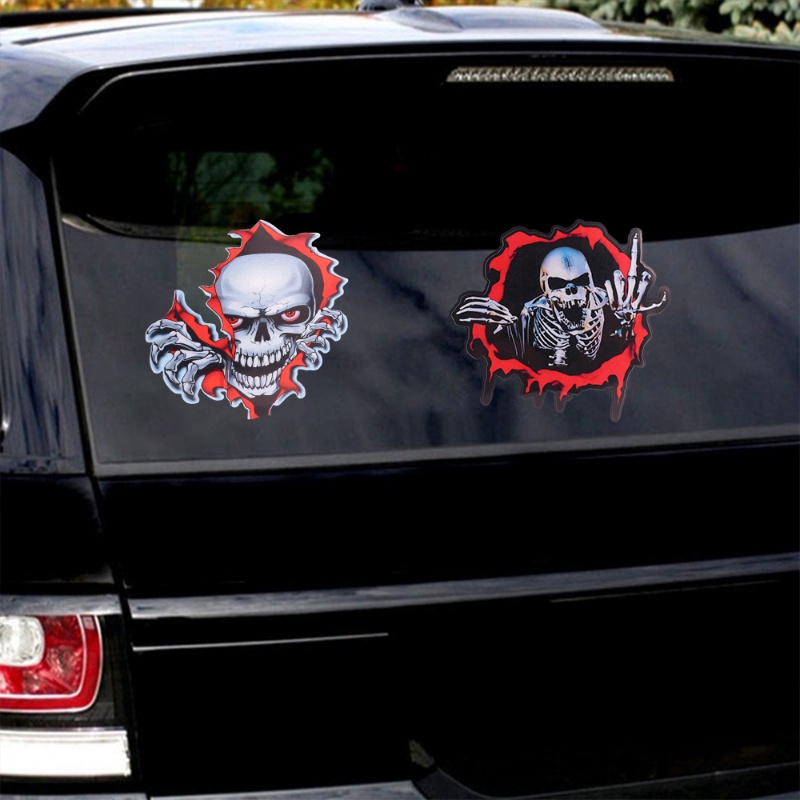 Reflektif Logam Tengkorak Mobil 3D Stiker Tahan Air Horror Tengkorak Stiker Mengintip Tengkorak Self-adhesive Tubuh PET Film Auto Decal Dekorasi