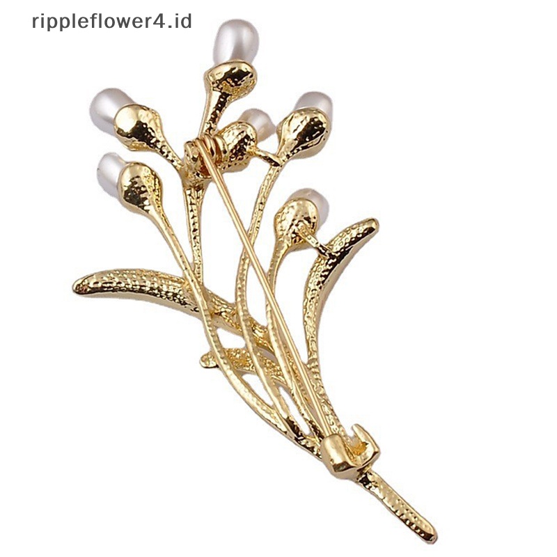 {rippleflower4.id} Mutiara Air Tawar Alami Emas Gandum Bros Wanita Trendi Bros Perhiasan Semua Pertandingan Kerah Jaket Bros Wanita Jas Kerah Bros Aksesoris~