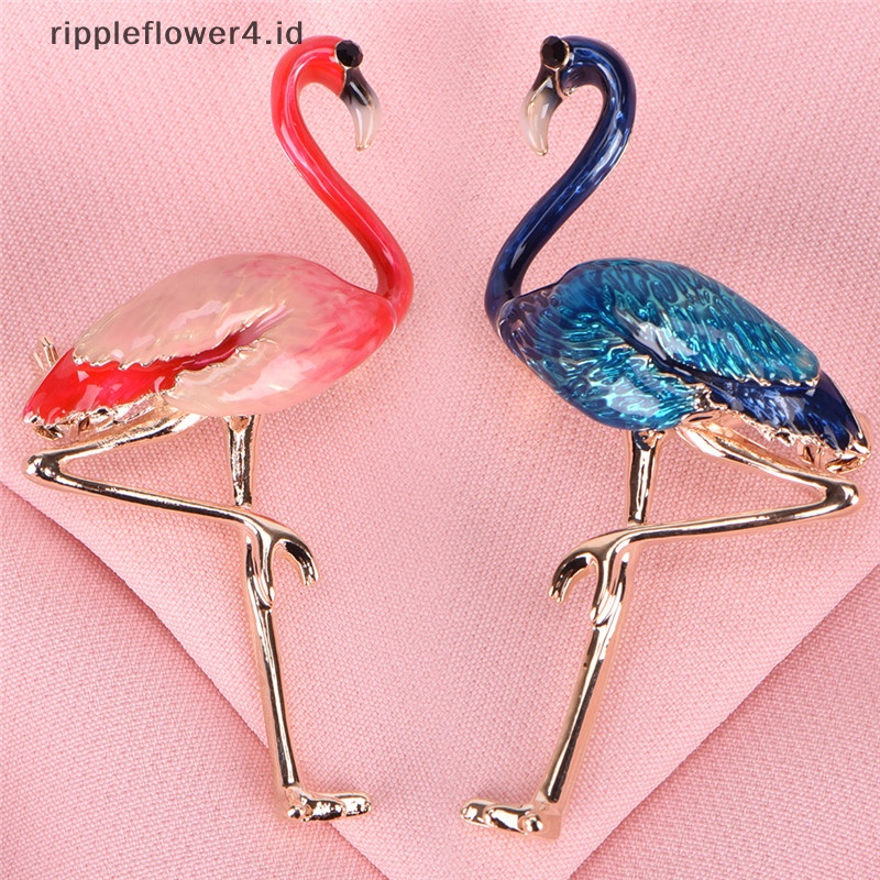{rippleflower4.id} Flamingo Bros Pin Enamel Kerah Bros Wanita Lencana Perhiasan Bros Aksesoris~