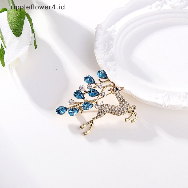 {rippleflower4.id} Reindeer Brooch Pin Untuk Wanita Berlian Imitasi Mengkilap Hewan Bros Pin Sika Lucu Rusa Bros Kerajinan Hadiah~