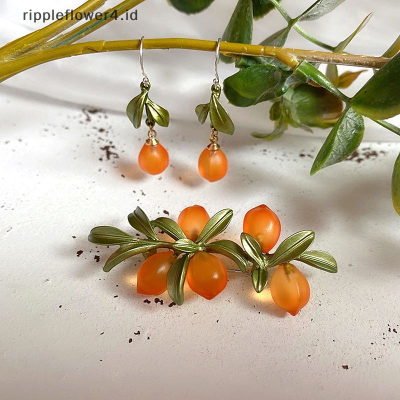 {rippleflower4.id} 1pc Retro Art Buah Mengkilap Daun Jeruk Bros Untuk Wanita Mantel Perhiasan Hadiah~