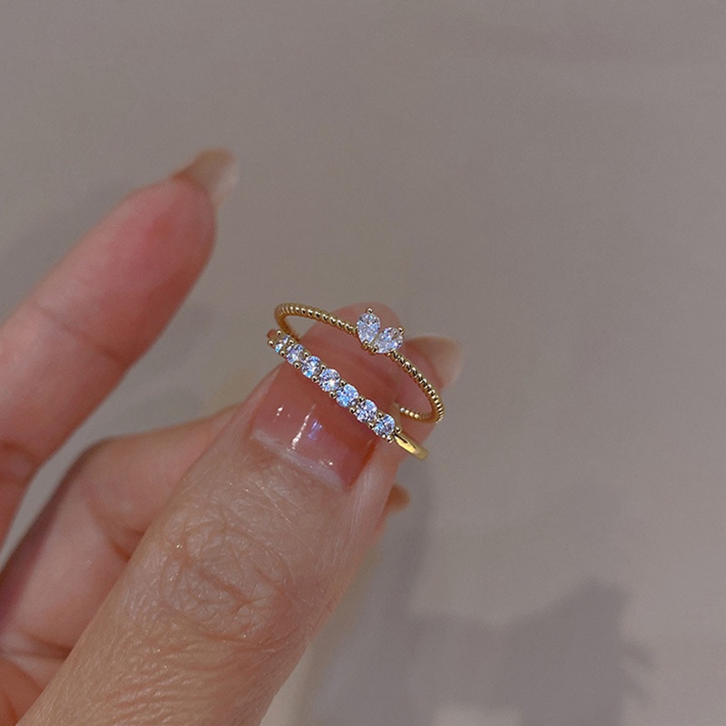 2pcs/set Menenun Kristal Berbentuk Hati Lucu Pernikahan Band Rings Untuk Wanita Warna Emas Pertunangan Perempuan Pesta Ring Hadiah Jewerly