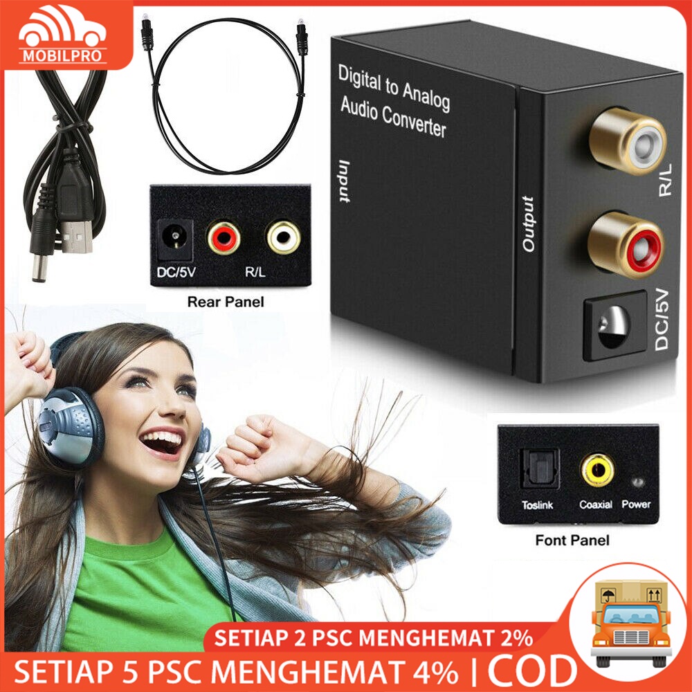 Digital to Analog Audio Converter Toslink Optical Coaxial to RCA untuk LED TV Bluray Plus Kable