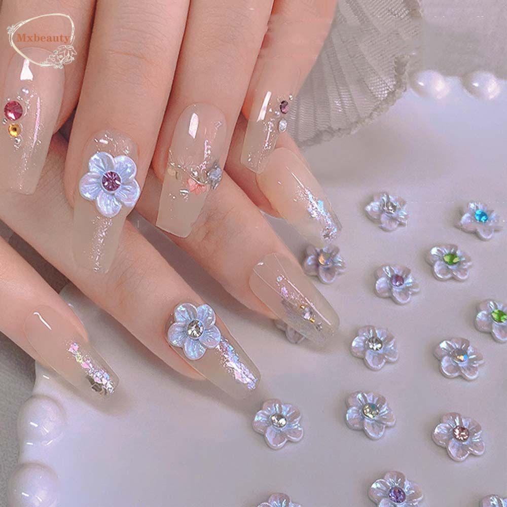 Mxbeauty Bunga Kuku Perhiasan Fashion Kawaii Tiga Kelopak Bunga Manicure Baroque Gaya Flatback DIY Dekorasi Kuku