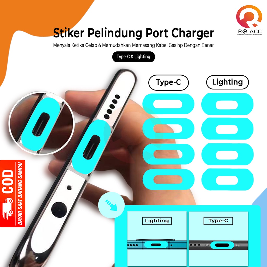 [RO ACC] STIKERS PELINDUNG PORT CHARGING TYPE C / IPHONE LUMINOS