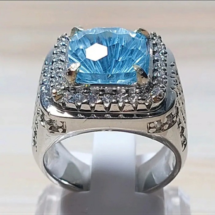 natural cincin batu blue topaz  swiss catting custom original