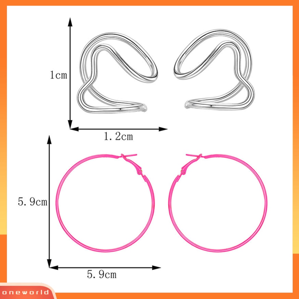 [WOD] 1pasang Anting Wanita Berlebihan Geometris Menarik All-match Anti Luntur Dekorasi Hadiah Wanita Anting Hoop Bulat Telinga Klip Perhiasan Untuk Pakaian Sehari-Hari