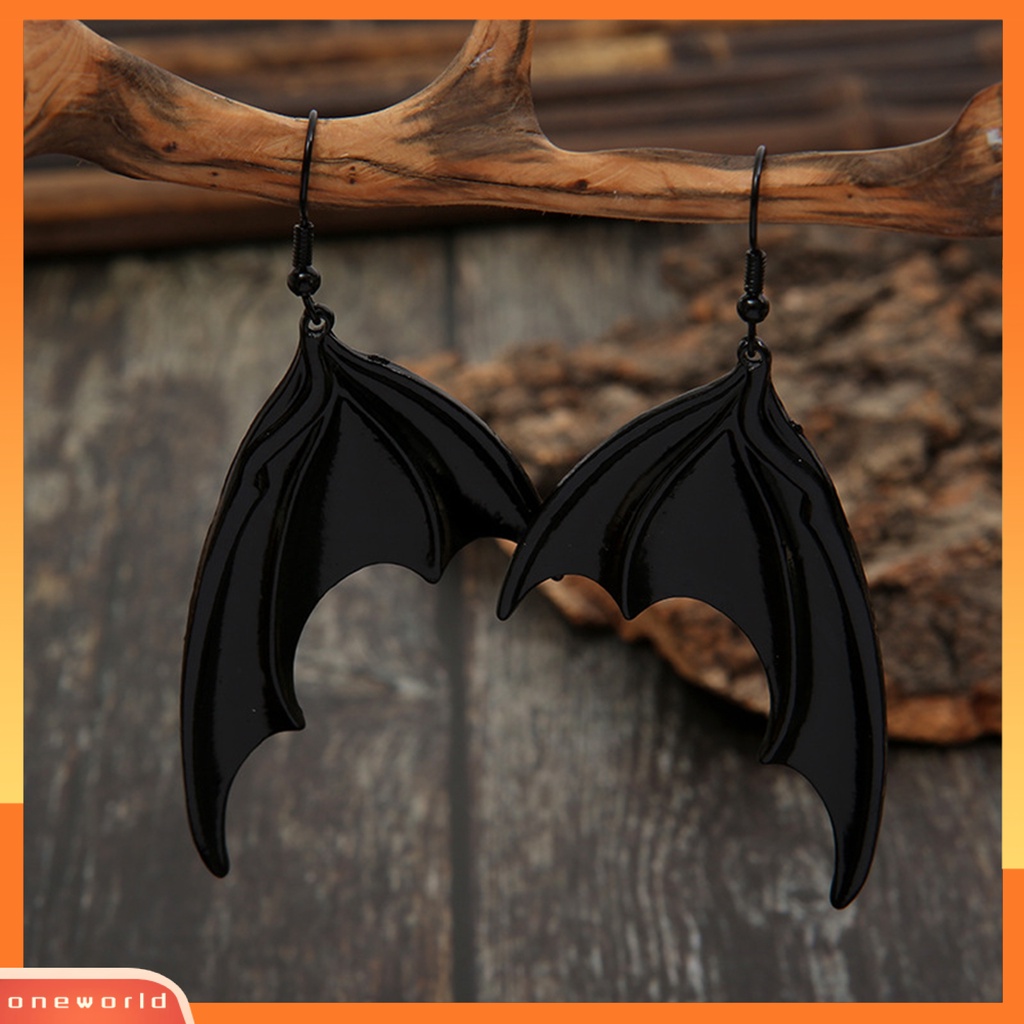 [WOD] 1pasang Anting Halloween Vintage Gothic Geometris Electroplating All-match Dekorasi Hadiah Wanita Bat Wing Drop Pendant Earrings Perhiasan Pesta Nikmat