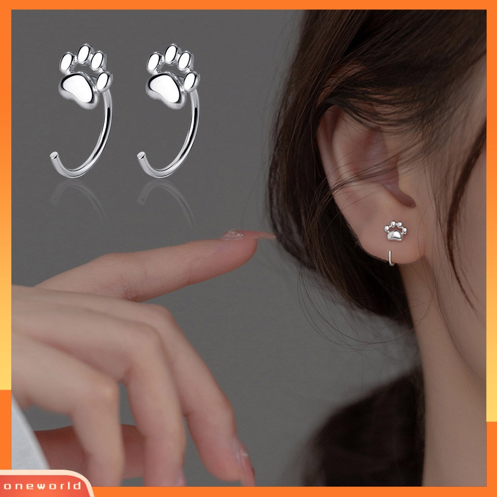 [WOD] 1pasang Ear Studs High Polished Opening Hypoallergenic Silver plated Nyaman Dipakai Hadiah Tembaga Wanita Kaki Kucing Setengah Hoop Huggie Earrings Untuk Pacaran