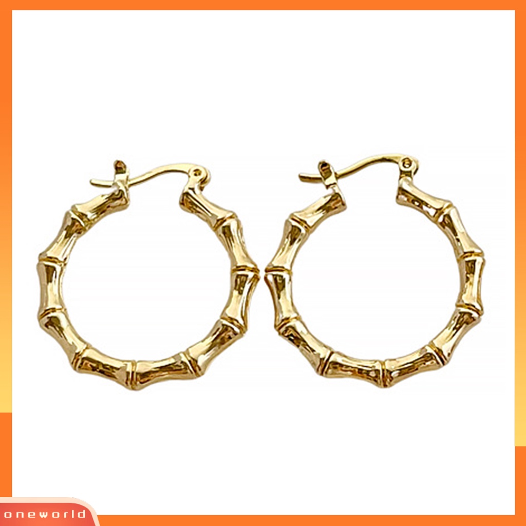 [WOD] 1pasang Anting Wanita Bambu Bulat Perhiasan Berlebihan Fashion Penampilan Anting Hoop Untuk Prom