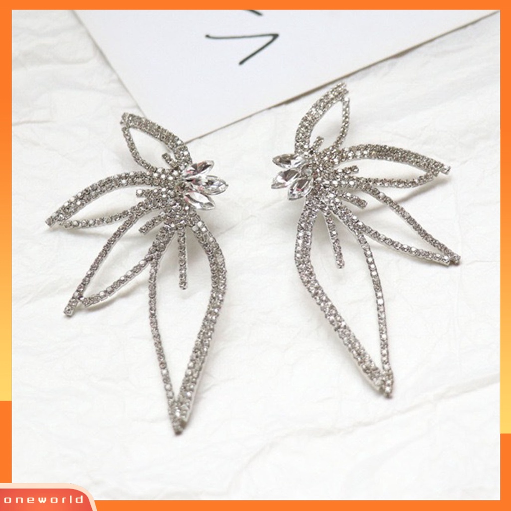 [WOD] 1pasang Berlian Imitasi Bersinar Piercing Stud Earrings Berlebihan Bentuk Bunga Lady Earrings Perhiasan Aksesoris