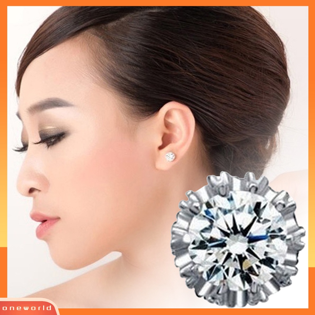 [WOD] Fashion Wanita Bulat Cubic Zirconia Ukir Mahkota Telinga Stud Earrings Perhiasan Hadiah