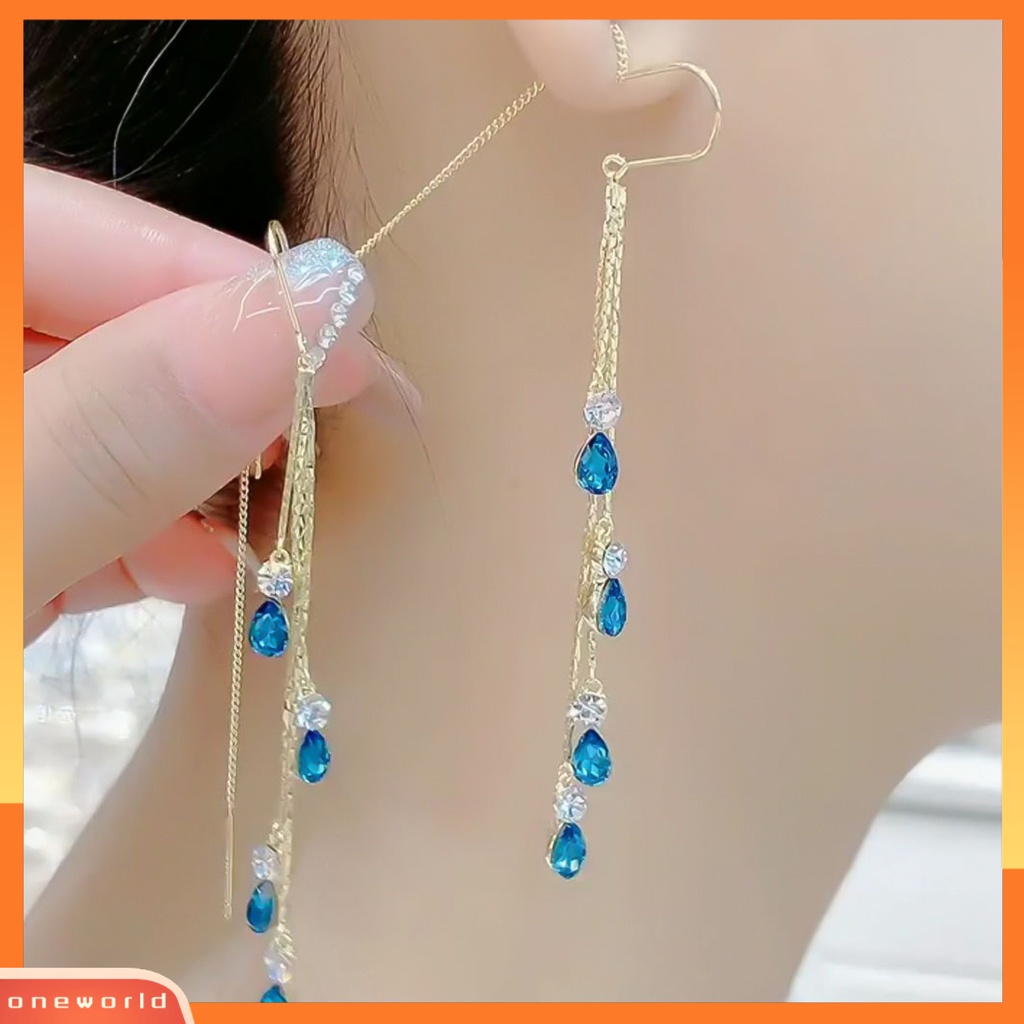 [WOD] 1pasang Wanita Drop Earrings Warna Kontras Shiny High-end Rumbai Kristal Imitasi Menjuntai Anting-Anting Hadiah Ulang Tahun