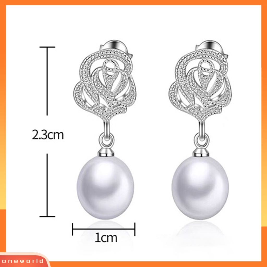 [WOD] Wanita Ear Studs Indah Nyaman Dipakai Alloy Round Stud Putih Imitasi Mutiara Mawar Anting Pakaian Sehari-Hari