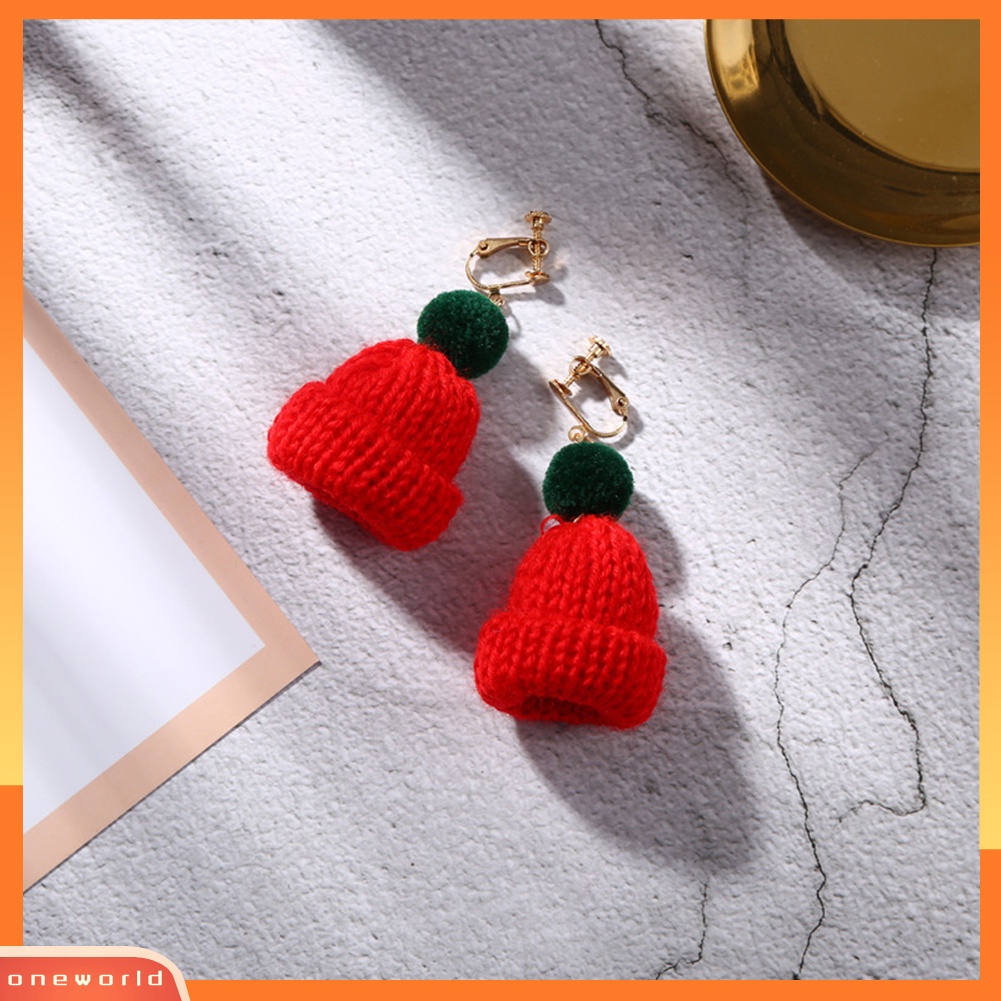 [WOD] Wanita Manis Pompom Topi Kupluk Menjuntai Klip Kait Anting Hadiah Perhiasan Natal