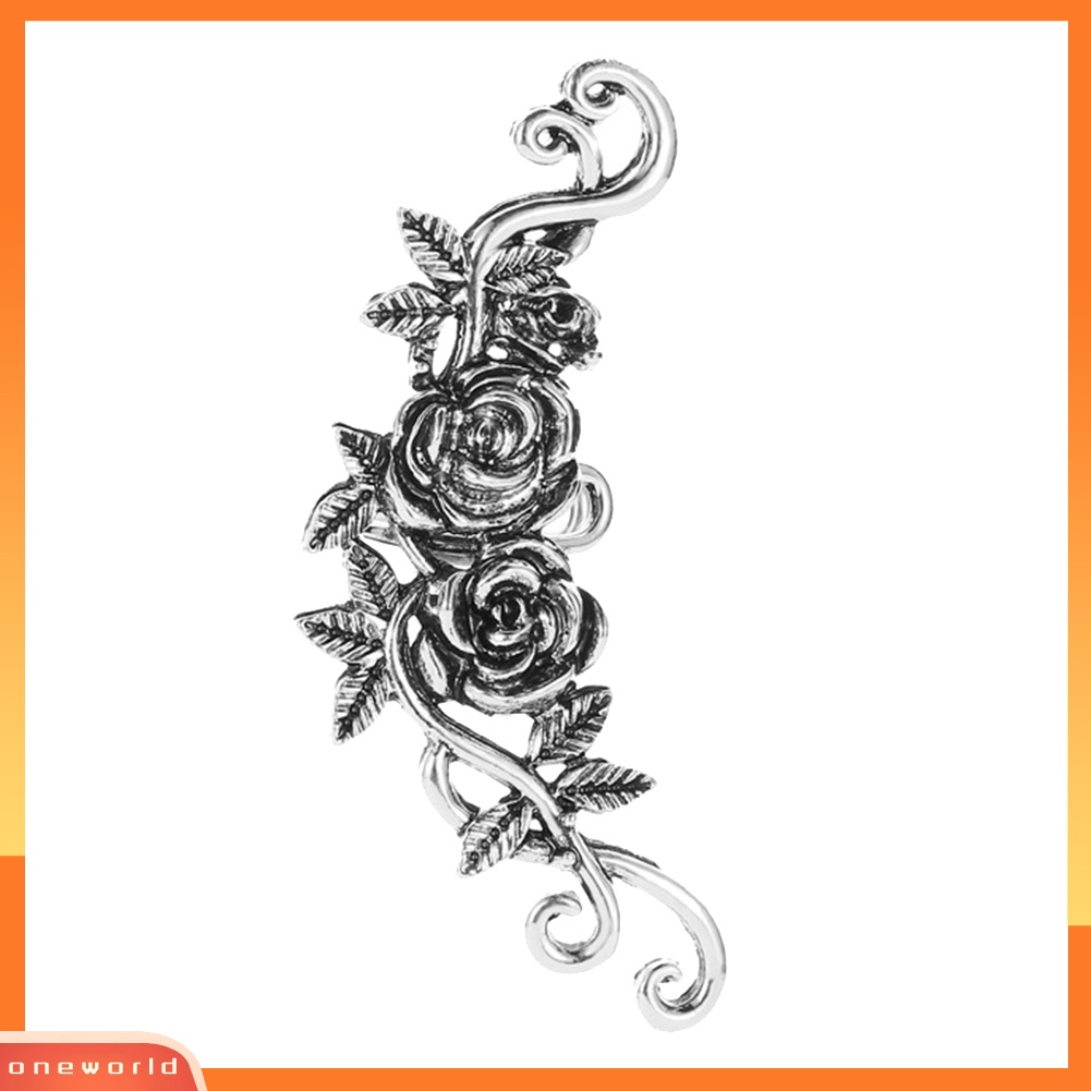 [WOD] 1pc Wanita Ukir Bunga Mawar Manset Telinga Klip On Anting Tanpa Tindik Helix Perhiasan