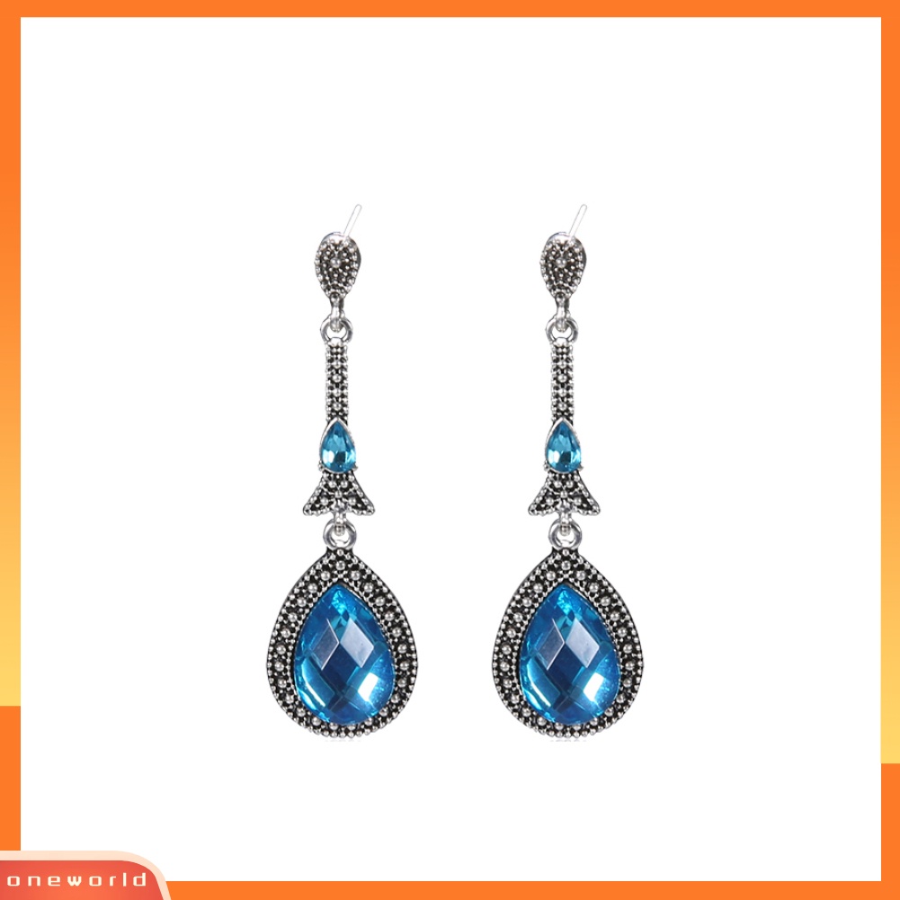 [WOD] Vintage Wanita Berlian Imitasi Bertatahkan Panjang Menjuntai Anting Tetesan Air Eardrops Perhiasan