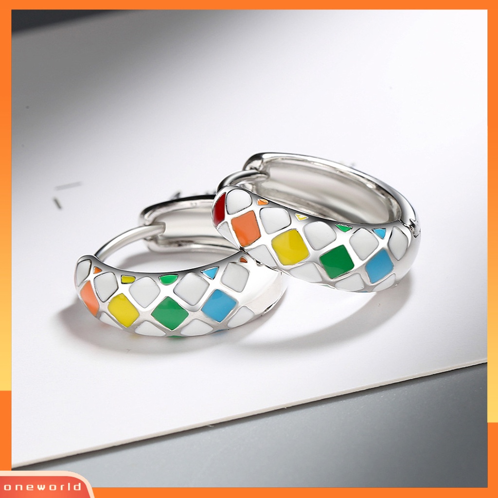 [WOD] 1pasang Anting Hoop Checkerboard Ear Buckle Female Gaya Korea Plaid Earrings Perhiasan Aksesoris