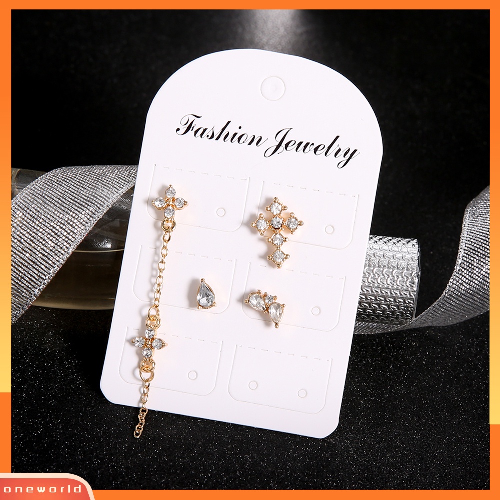 [WOD] 4 Pcs Berlian Imitasi Mengkilap Cross Rumbai Wanita Anting Perhiasan Pesona Pesta Ear Studs