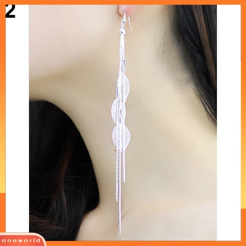 [WOD] Wanita Chic Daun Hati Berlian Imitasi Panjang Jumbai Drop Menjuntai Linear Hook Earrings