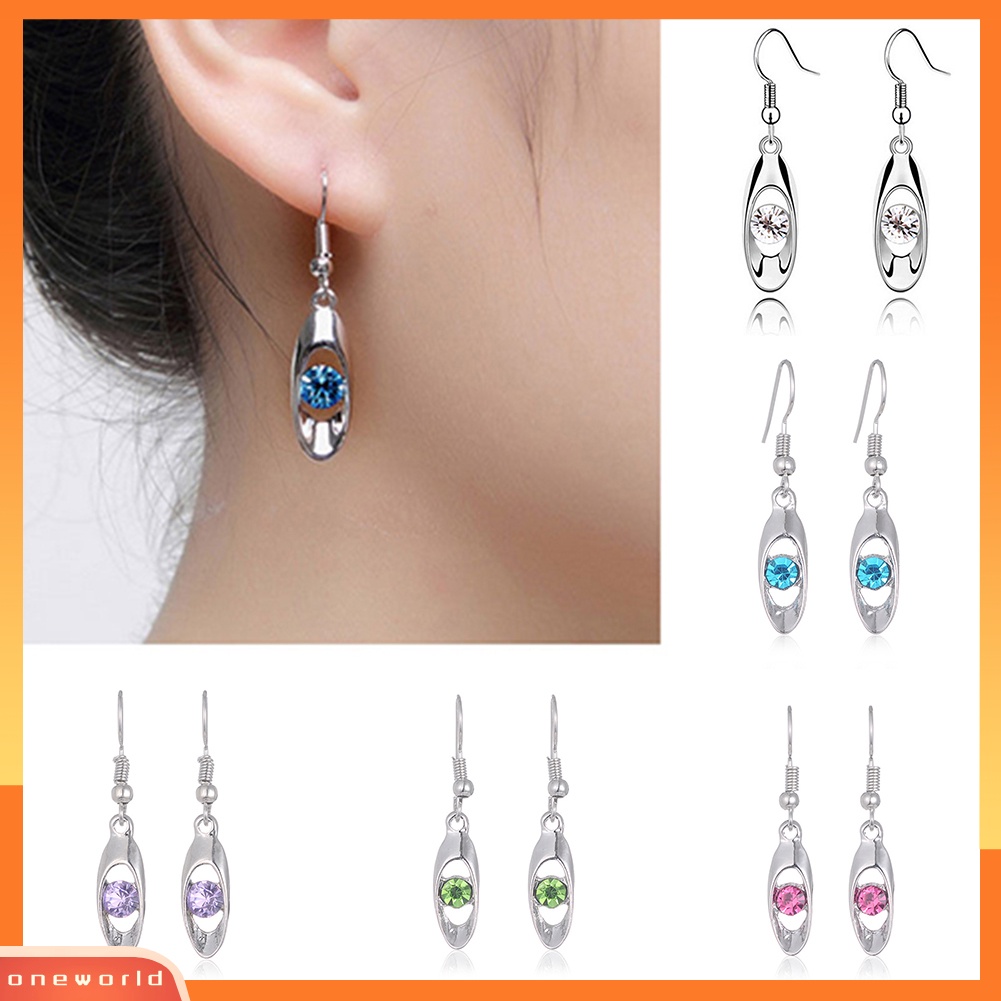 [WOD] Fashion Wanita Elegan Berlian Imitasi Mata Teardrop Menjuntai Perak Stud Hook Earrings