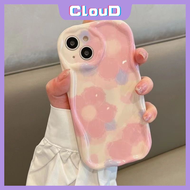 Casing 3D Wavy Curved Edge Case Untuk Redmi 9a1 10A 9C 10 9A 9C NFC A2 9T 10C Redmi Note 11 10Pro 10 Pro Max 10s 11s 12 POCO M3 Pink Watercolor Love Heart Flower Casing Glossy Tahan Guncangan