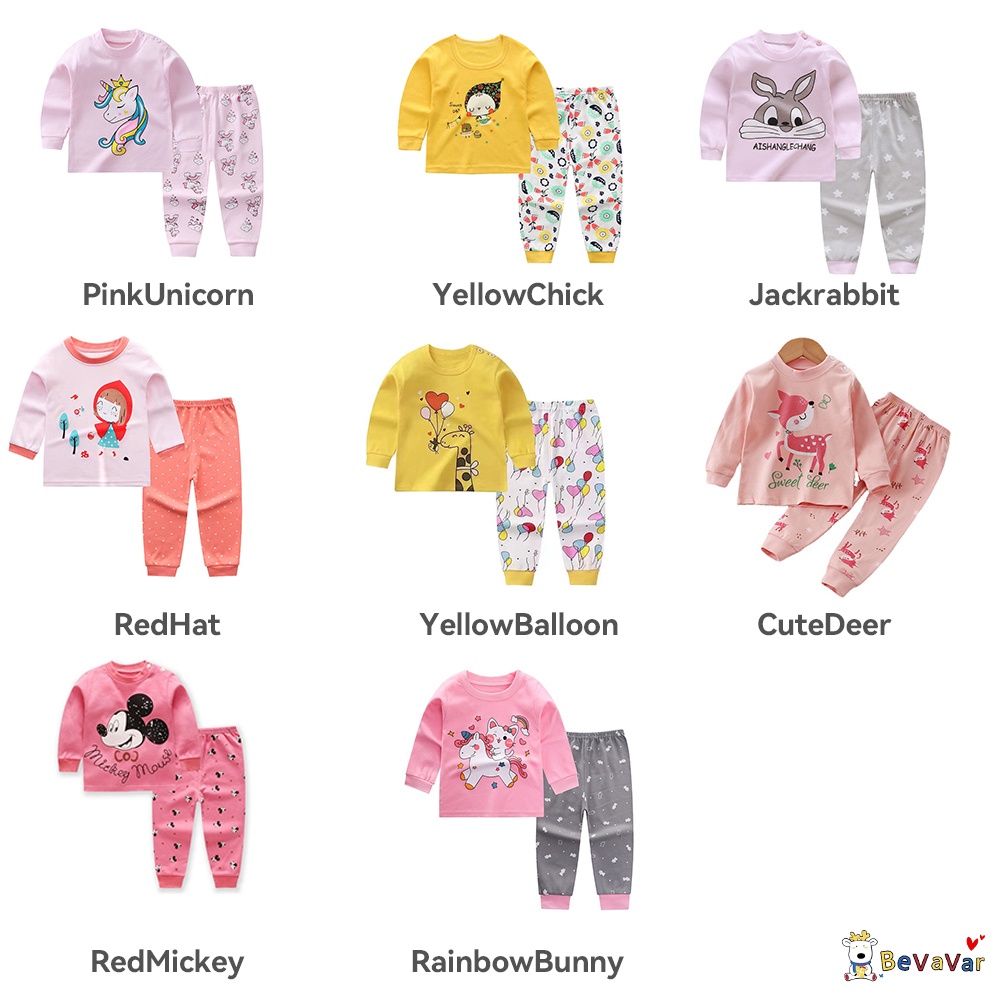 BEVAVAR 0-2 thn Setelan  piyama anak perempuan / 1 set piyama Kapas murni baju anak bayi  perempuan import