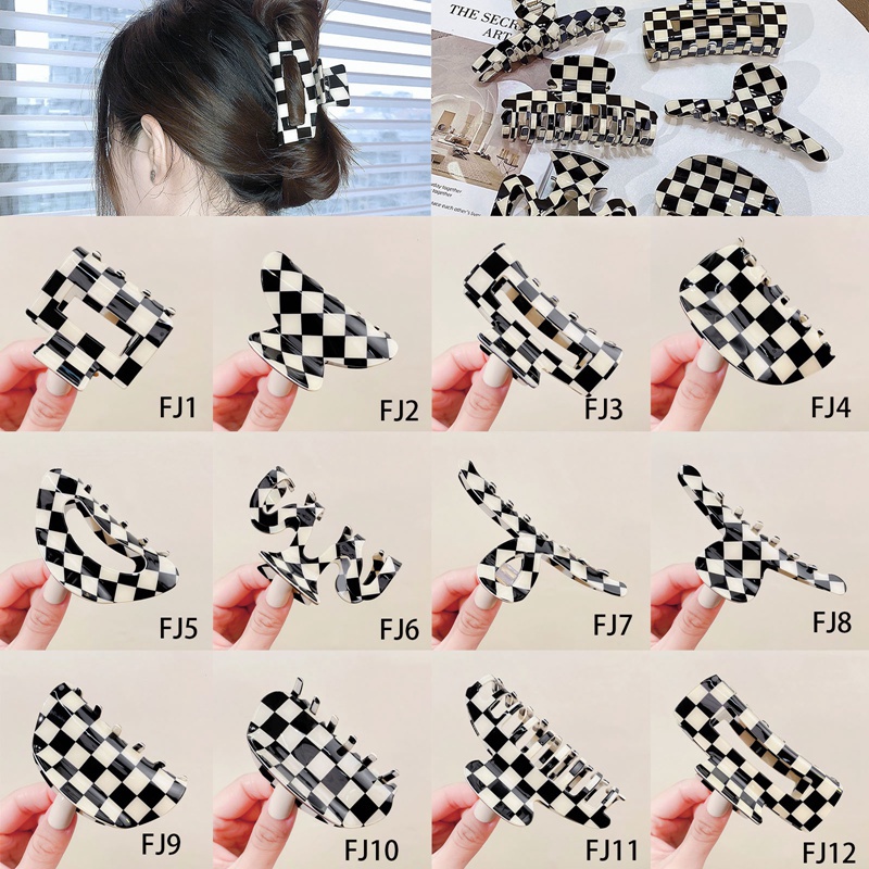 Checkerboard Grab Hair Clip Aksesoris Rambut Untuk Wanita Warna Akrilik Kotak-Kotak Jepit Rambut Hiu Klip Gadis Aksesoris Kepala Hair Claw