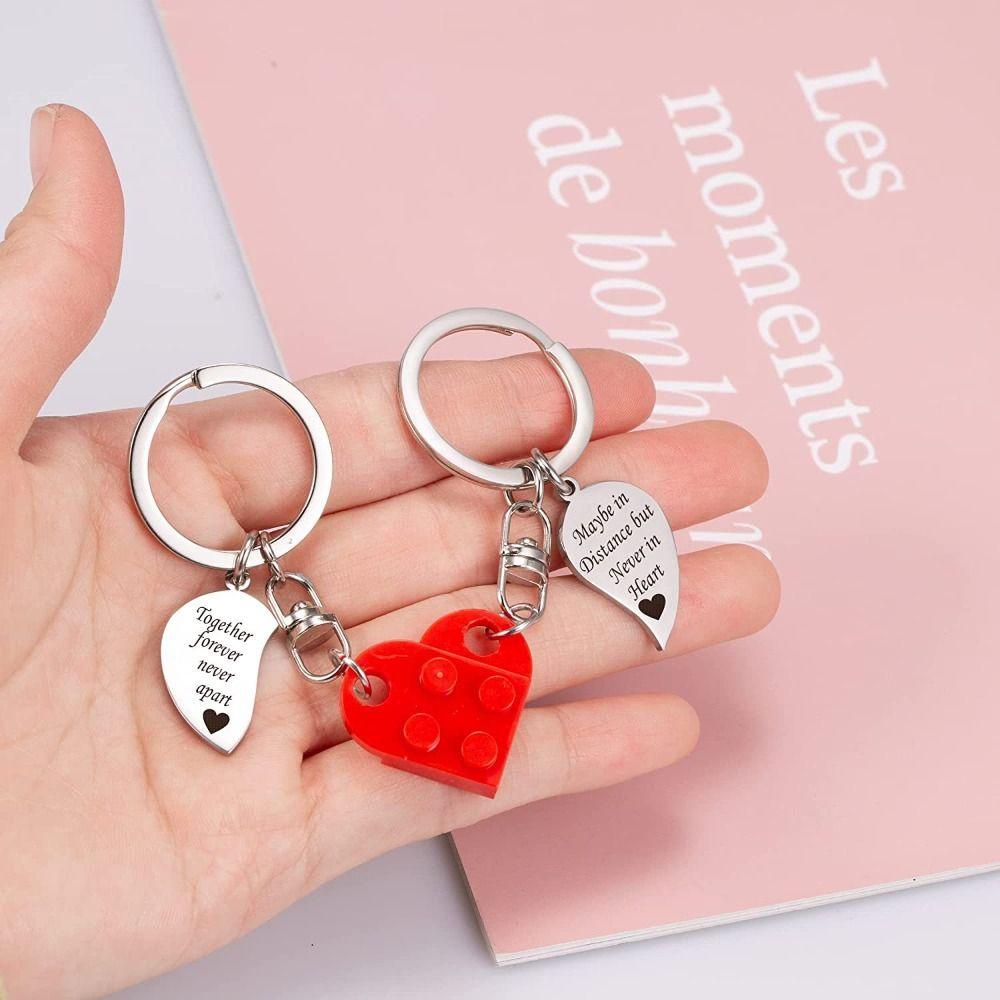 Needway Cinta Hati Bata Gantungan Kunci Hadiah Ulang Tahun Fashion Liontin Aksesoris Mobil Perhiasan Untuk Pasangan Blok Bangunan Block Keyring