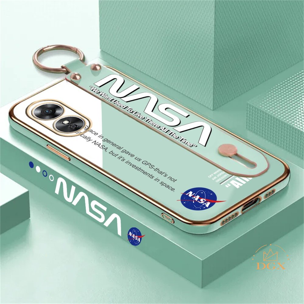 Soft Case OPPO A78 Reno 8T 4G A55 A96 A76 A13S A12e A31 A52 A92 A5 A9 2020 A83 A1K A94 F11 A37 Reno6 5F 4F NASA Desain Simple Stand Holder Lipat Mewah Plating Penutup Karet