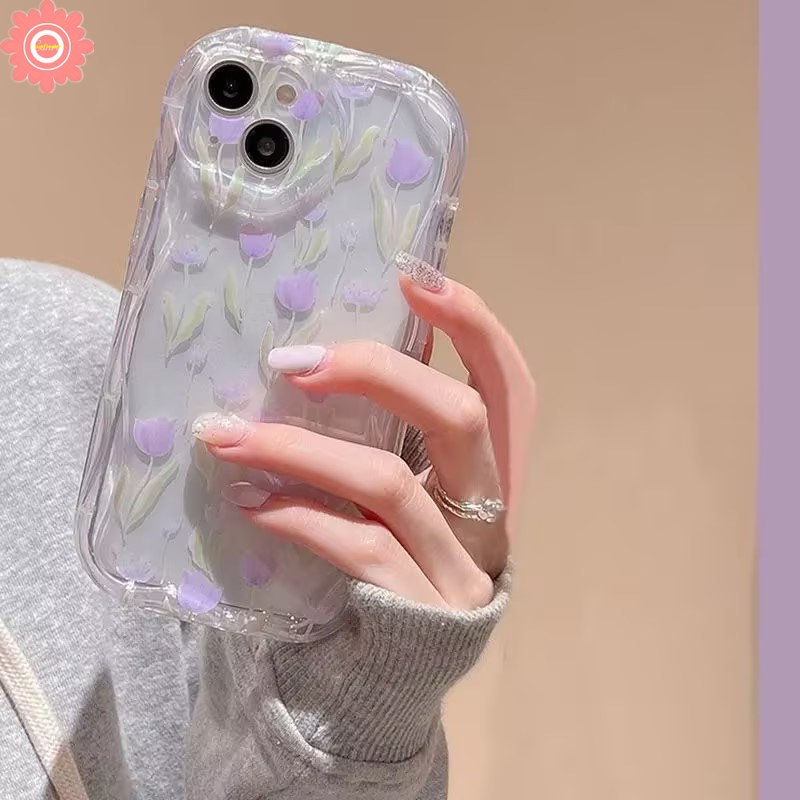 Casing Bunga Tulip Ungu Untuk Redmi 9A 10 10C 10A A1 A2 9 9C NFC 9T POCO M3 Redmi Note 11 11s 10s 12 10 Pro Max Plus 3D Wavy Curved Edge Lembut Transparan Fresh Floral Back Case