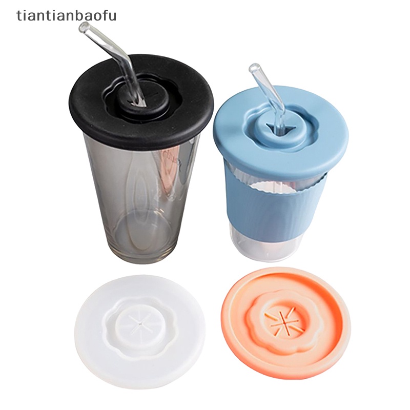 [tiantianbaofu] All-matching Silicone Cup Lid Glass Drink Cover Tahan Panas Dengan Lubang Sedotan Aksesoris Botol Tahan Lama Fleksibel Dicuci Butik