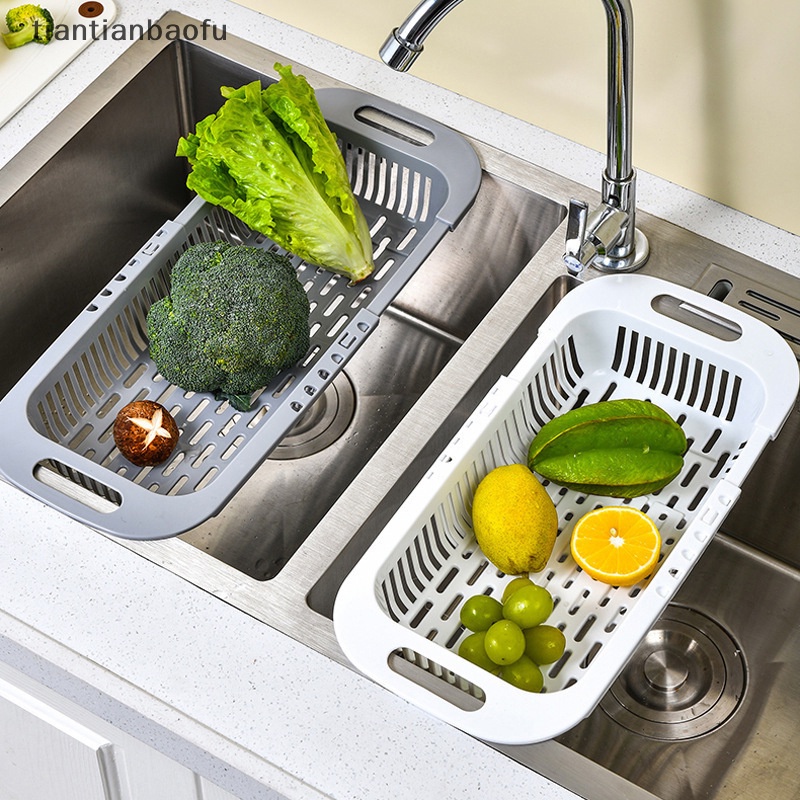 [tiantianbaofu] New Organizer Sayuran Adjustable Rak Wastafel Dapur Drain Basket Telescopic Boutique