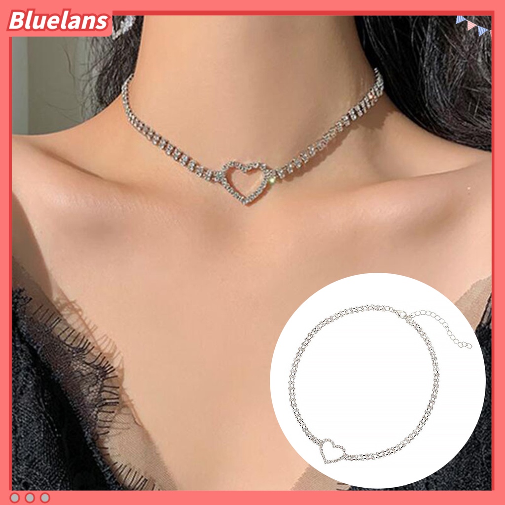 [BLS] Rantai Klavikula Elegan Jantung Pesona Geometris Berkilau Adjustable Hias Hadiah Wanita Penuh Berlian Imitasi Choker Kalung Perhiasan Untuk Perjamuan