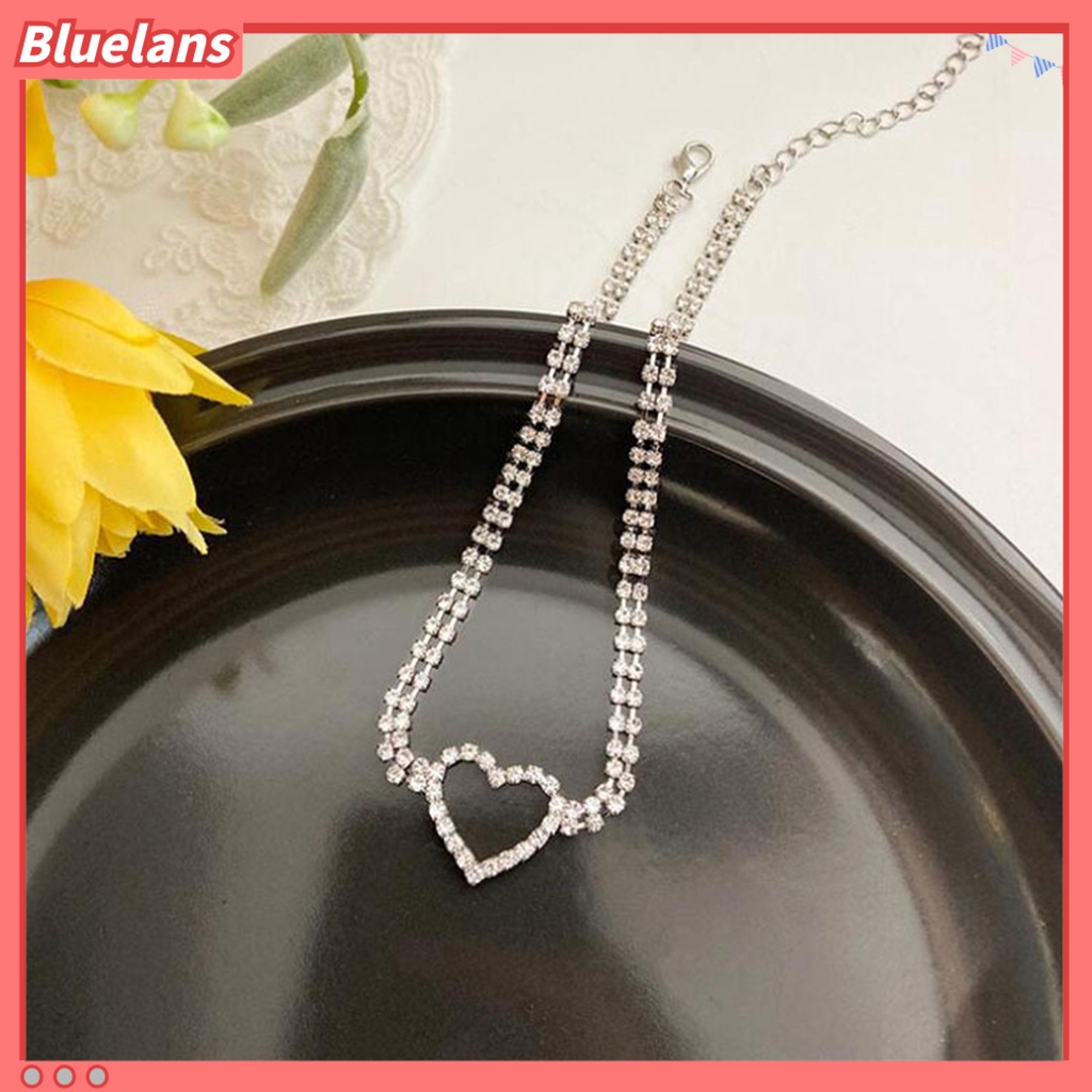 [BLS] Rantai Klavikula Elegan Jantung Pesona Geometris Berkilau Adjustable Hias Hadiah Wanita Penuh Berlian Imitasi Choker Kalung Perhiasan Untuk Perjamuan