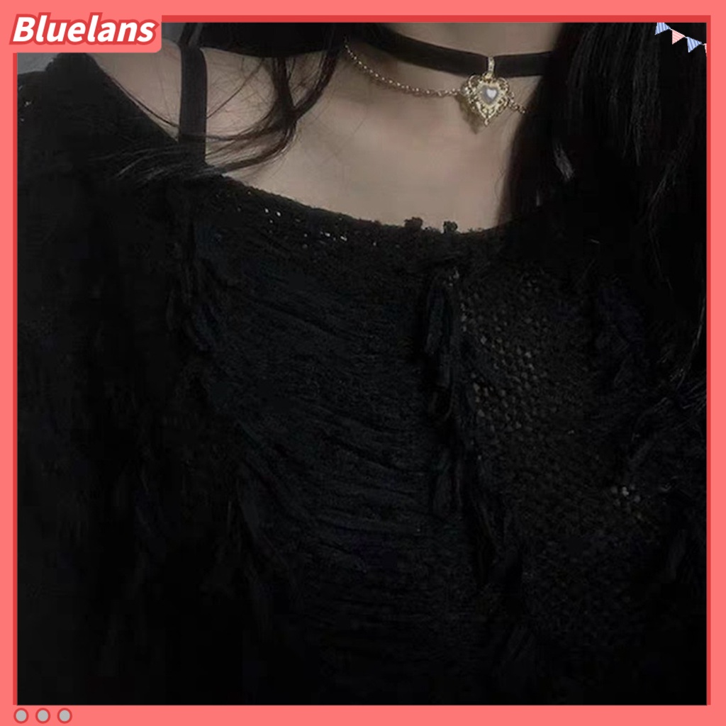 [BLS] Wanita Liontin Hati Mutiara Imitasi Alloy Choker Baroque Gothic Kalung Untuk Tanggal