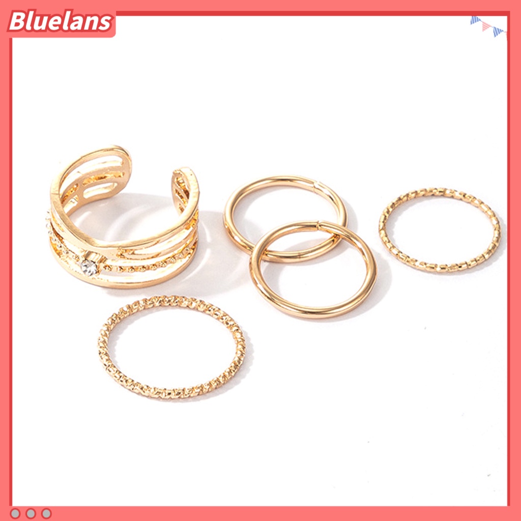 [BLS] 5pcs /Set Cincin Ringan All-matched Warna Emas Shiny Joint Ring Untuk Pernikahan