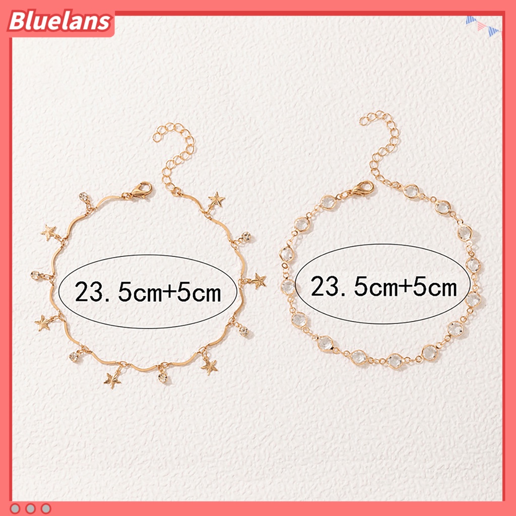 [BLS] 2pcs /Set Gelang Kaki Stackable All-match Adjustable Liontin Bintang Gelang Kaki Logam Untuk Pesta