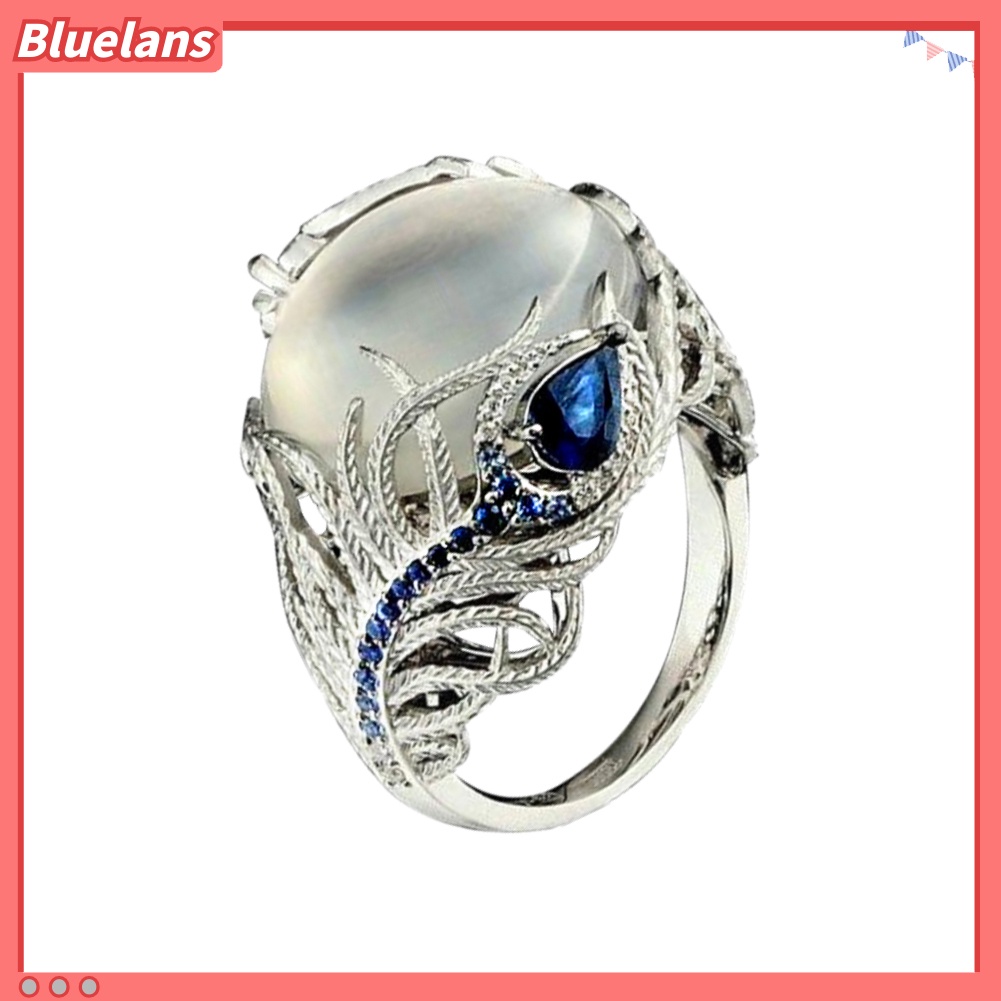 [BLS] Vintage Besar Buatan Moonstone Pesona Wanita Cincin Jari Perhiasan Hadiah Pesta
