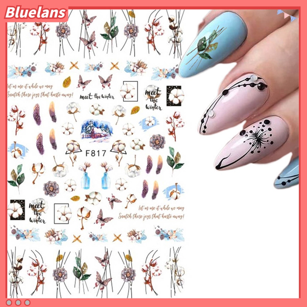 [BLM] Stiker Kuku Glitter Efek 3D Ultra Tipis Dekorasi Stiker Sparkly Geometri Daun Decals Untuk Manicure