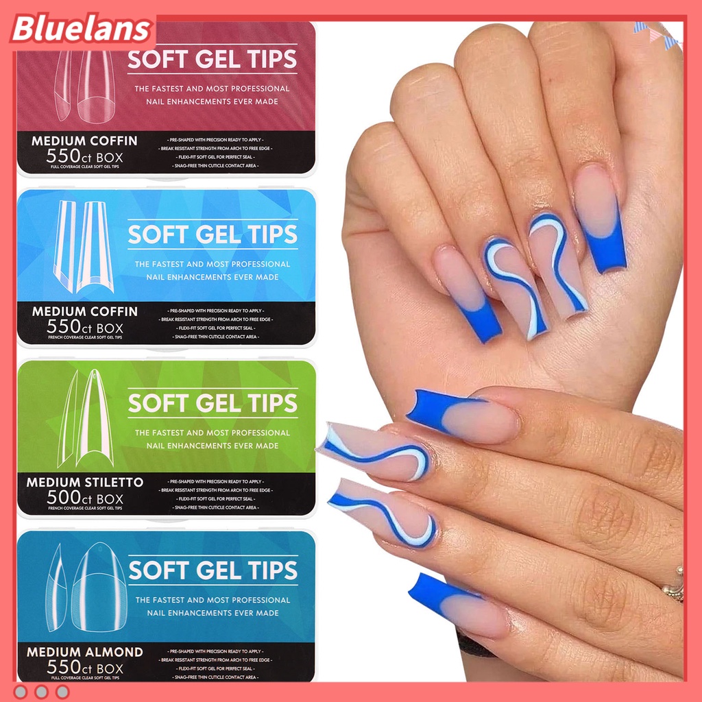 [BLM] 550pcs /500Pcs /440Pcs /400Pcs Ujung Kuku Lakban Bagus Bangunan Cepat Transparan Nail Art Piece Tangga Tipis Berbentuk Almond Tip Untuk Manicure