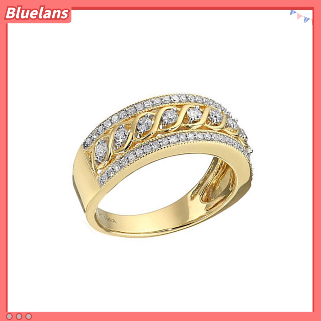 [BLS] Wanita Cincin Gaya Barat Berongga Memutar Emas Unisex Bling Berlian Imitasi Pria Jari Cincin Perhiasan Aksesoris