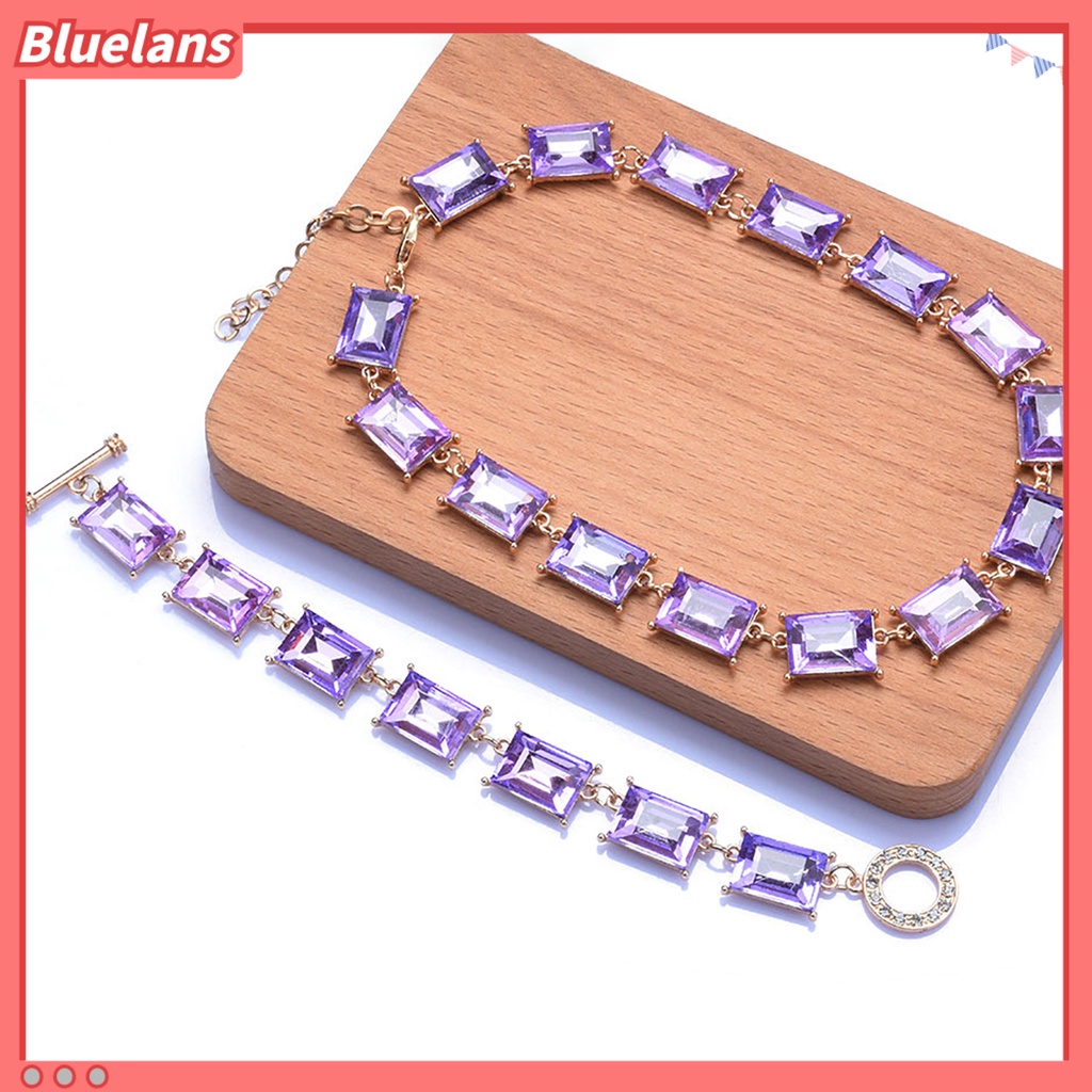[BLS] Kalung Berlebihan Desain Persegi Mengkilap Tidak Luntur Dress Up Alloy Geometris Persegi Berwarna Kristal Imitasi Kalung Wanita Perhiasan