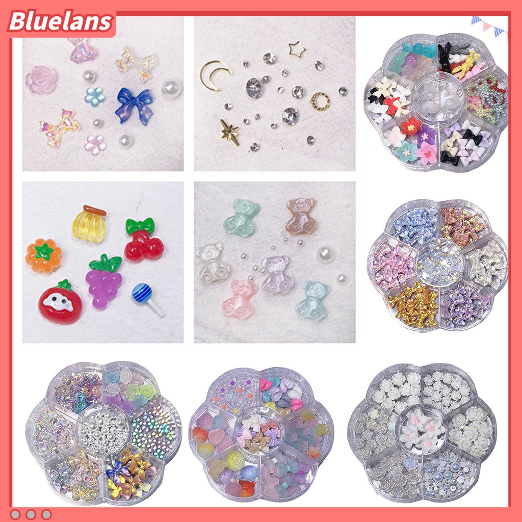 [BLM] Hiasan Kuku Beruang Kelinci Busur Bunga Berlian Imitasi Charms Mixed Set DIY Nail Art 3D Dekorasi Manicure Aksesoris