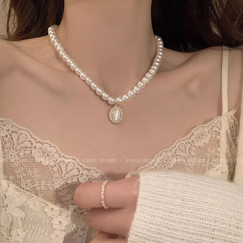 Kalung Mutiara Putih Korea Choker Batu Permata Liontin Kalung Untuk Wanita Fashion Perhiasan Aksesoris