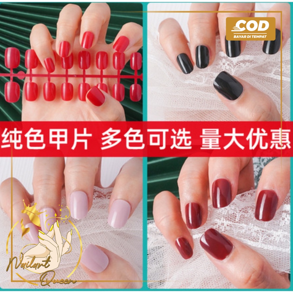 24pcs Kuku palsu baru / stiker kuku tahan air / 24 potong Oval Square/False nails/Nail stickers/Art stickers/fake nails KODE B