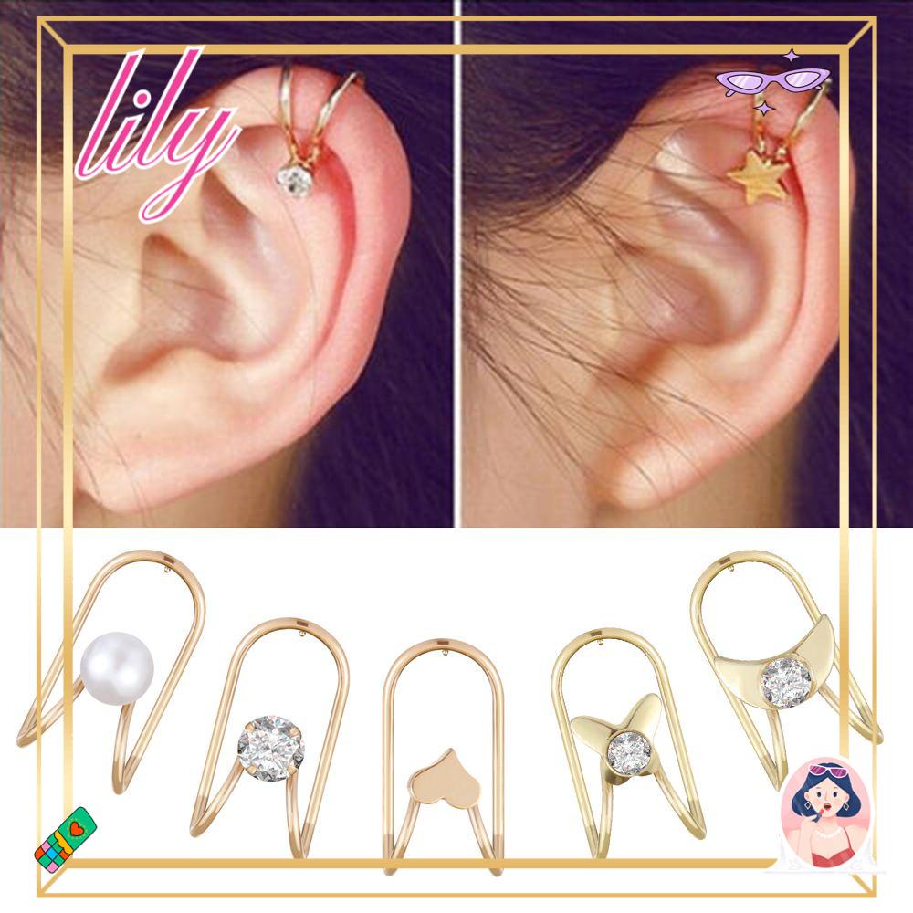 Lily Ear Cuff Clip Mutiara Berlian Tanpa Tindik Ladies Jewelry Wrap Tulang Rawan Telinga Untuk 1pasang